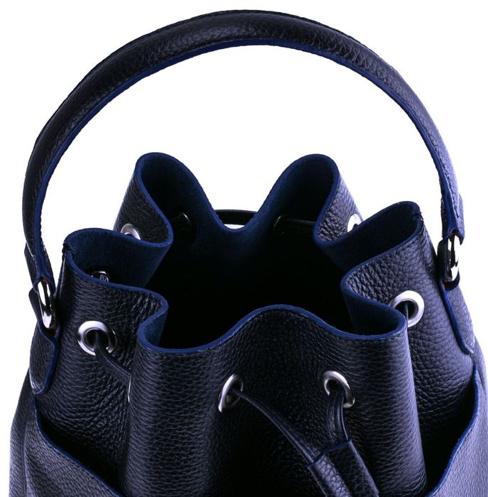 Шкіряна жіноча сумка-мішок Valenta ВЕ6173 Темно-синя, Темно-синій